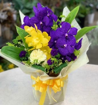 20230128_taiin-oiwai_arrangement-yellowpurple-flowerhouseaika