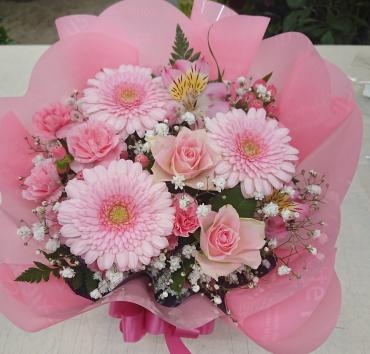 お祝い アレンジメント ピンク系♪｜「愛花」　（愛媛県松山市の花キューピット加盟店 花屋）のブログ