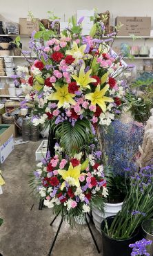 開店祝 生花スタンド２段♪｜「愛花」　（愛媛県松山市の花キューピット加盟店 花屋）のブログ